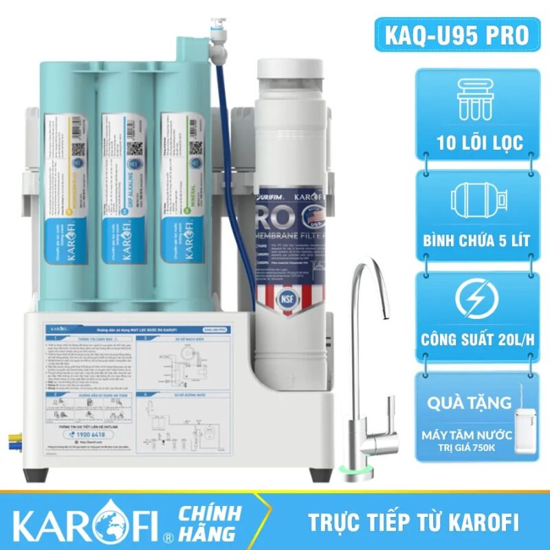 Máy lọc nước Karofi KAQ-U95 Pro - Vòi LED, 10 lõi lọc
