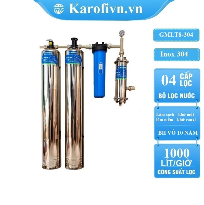 Lọc đầu nguồn Goodme 4 cấp lọc Inox 304, van cơ .MODEL GMLT8-304