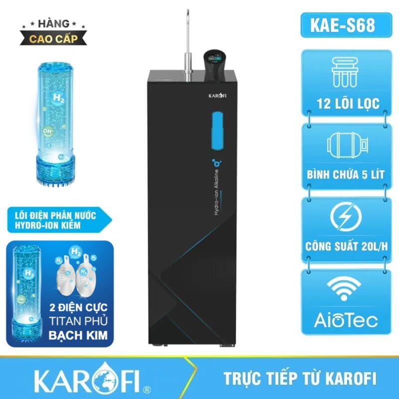 Máy lọc nước Hydro-ion kiềm Karofi KAE-S68 - 12 lõi