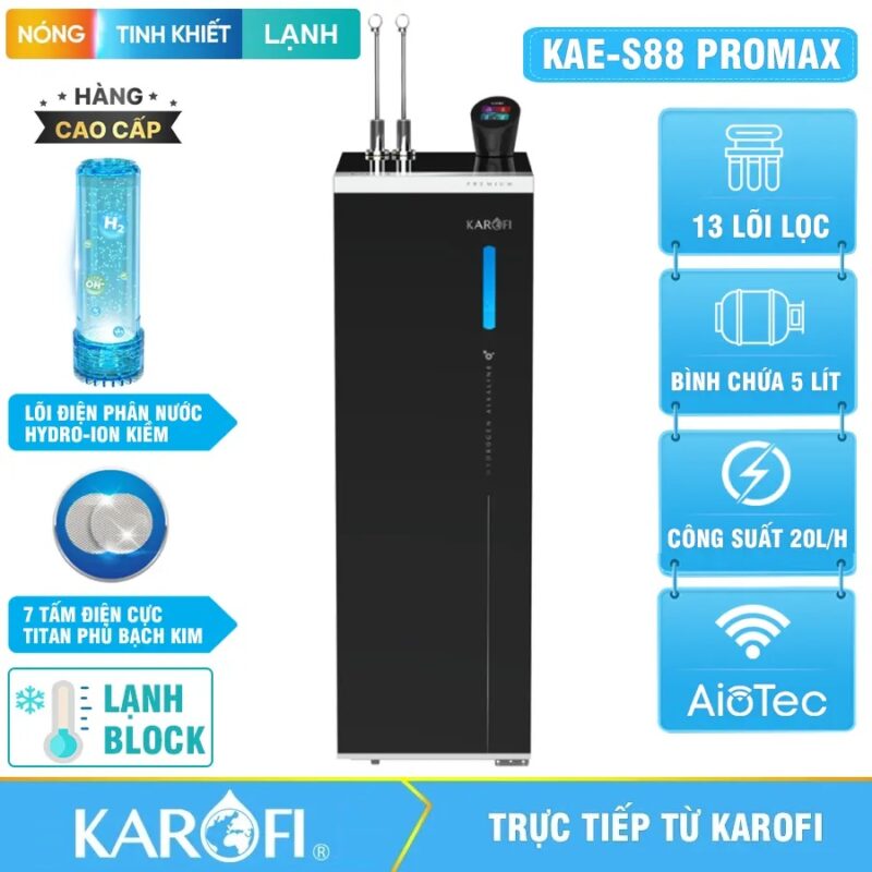 Máy lọc nước nóng lạnh Hydro-ion kiềm Karofi KAE-S88 PROMAX