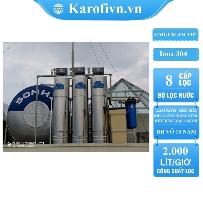 Lọc đầu nguồn cao cấp Goodme 8 cấp Inox 304, 2000l/h, Autovan. Model GMLT08-304 VIP